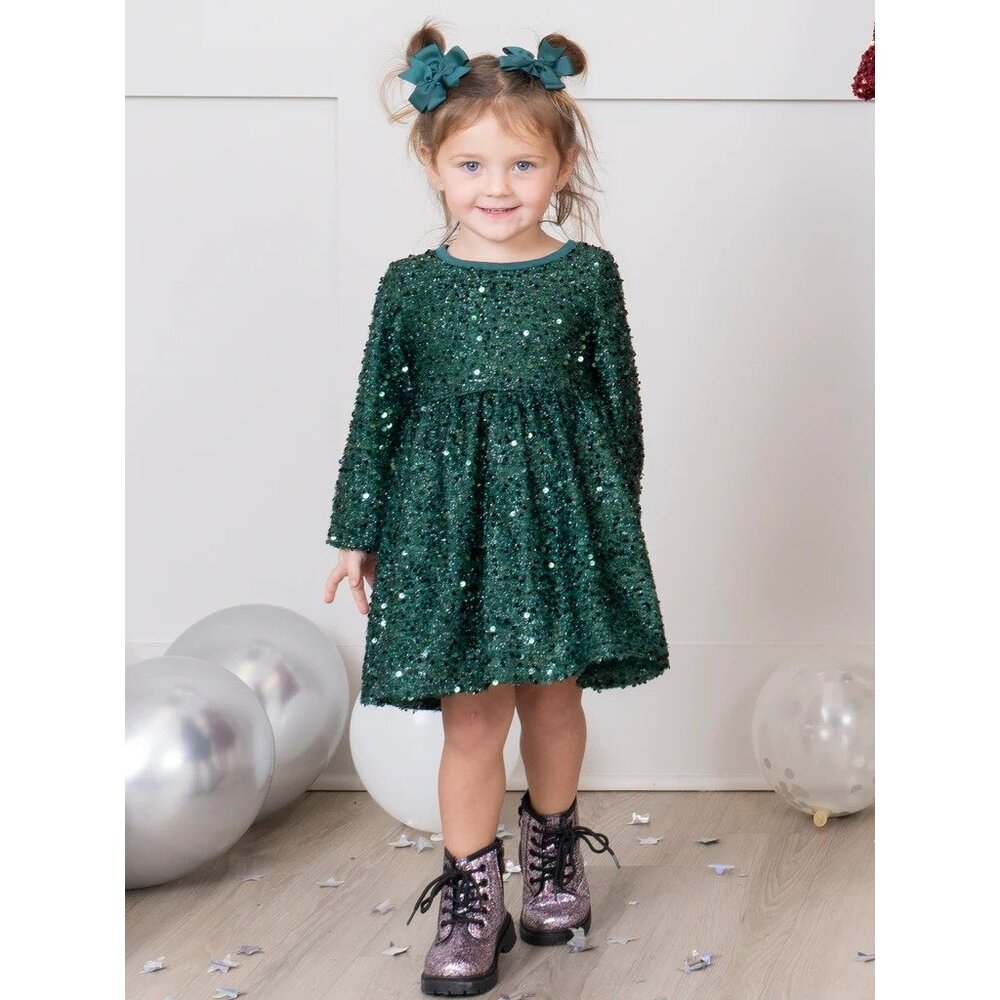 Marie Nicole Mom & Me Dazzling Sparkles Emerald Sequined Toddler Girl's Dress S